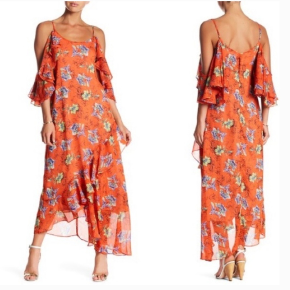 3/$15 Adelyn Rae Floral Printed Frill Midd Dress